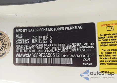 2015 Mini Hardtop Cooper from USA, damaged, VIN WMWXM5C59F3A58512